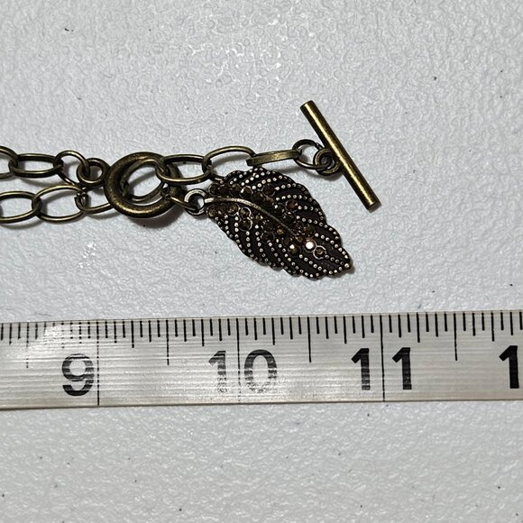 Paparazzi Leaf Necklace and Earrings Set Gold Tone Chain Rhinestones Jewelry - Picture 7 of 7